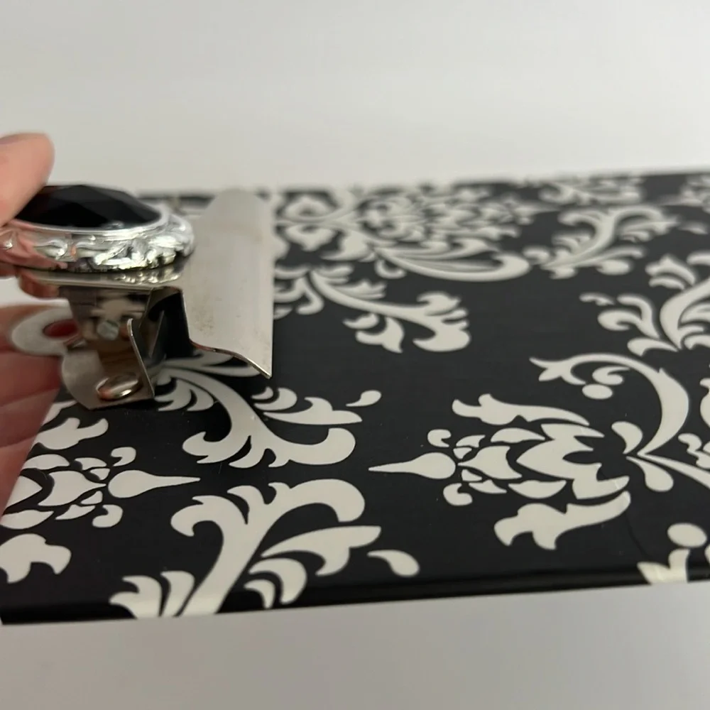 Lily McGee Black and White Damask Jeweled 6”x9” Clipboard